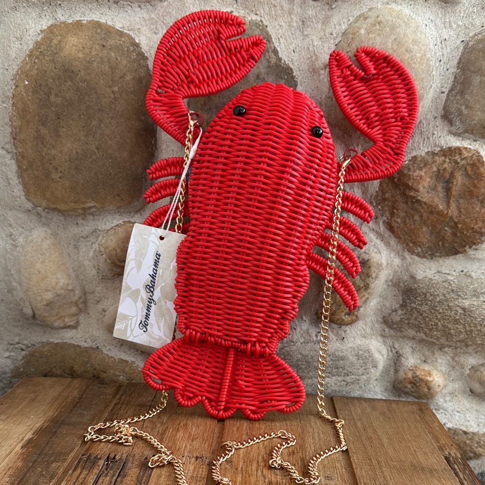 🦞 NWT Tommy Bahama Red Woven Wicker Lobster Bag